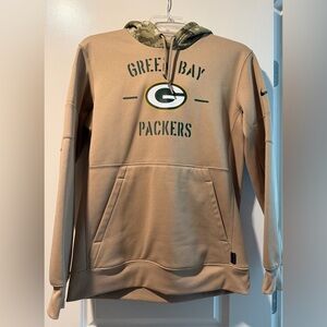 Nike Green Bay Packers Tan Pullover Hoodie with Camouflage Hood Lining